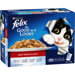 Hot Nestle Wet FELIX - Adult Meat Menus in Jelly Wet Cat Food (85g x 12pk)